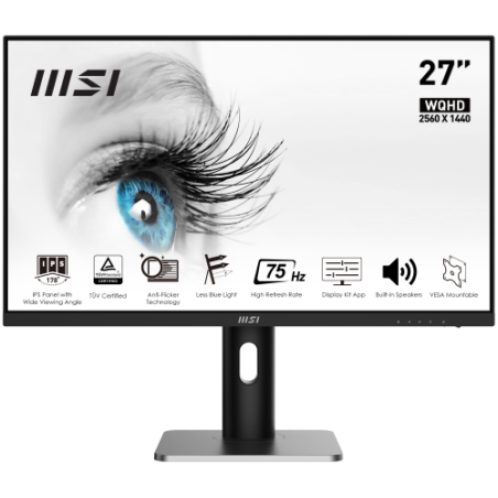 MSI MONITOR PRO MP273QP. 27 (69 CM) FRAME LESS. 2560x1440 (WQHD). 75HZ. NEGRO