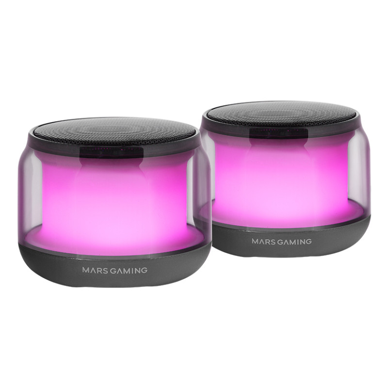 MS-AURA, Altavoces Bluetooth 5.3, Chipset DSP Personalizado 15W, Iluminación RGB con Diseño ClearView 360º, Altavoces Compactos con Caja de Control de Volumen y RGB, Entrada AUX-IN, Negro