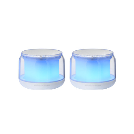MS-AURA, Altavoces Bluetooth 5.3, Chipset DSP Personalizado 15W, Iluminación RGB con Diseño ClearView 360º, Altavoces Compactos con Caja de Control de Volumen y RGB, Entrada AUX-IN, Blanco