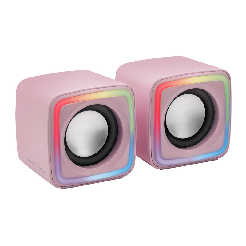 MSCUBEP Rosa, Altavoces Gaming RGB Compactos, Procesador Sonido DSP 8W, Control Volumen