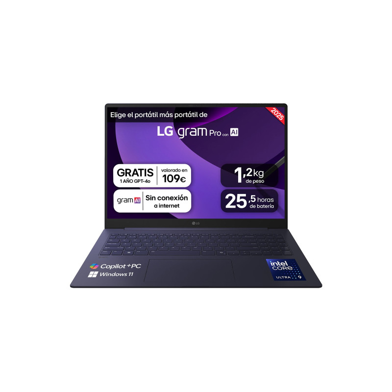 Gram Pro 16Z90TS-G.AU99B ordenador portatil Copilot+ PC Intel Core Ultra 9 288V Portátil 40,6 cm (16) 2.5K 32 GB LPDDR5x-SDRAM 1 TB SSD Wi-Fi 7 (802.11be) Windows 11 Home Gris