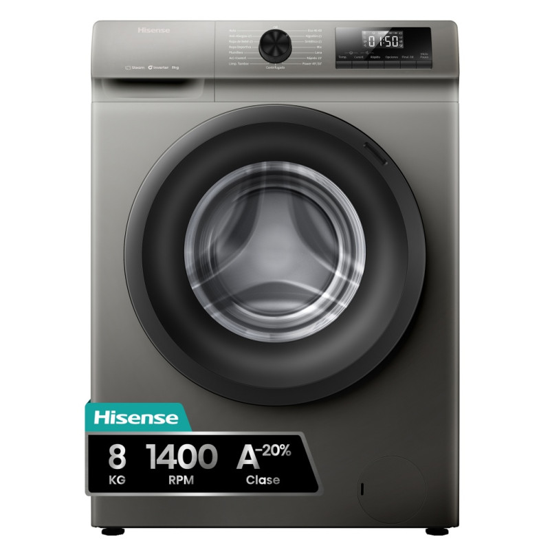 Lavadora Hisense WF1Q8041BT, 8kg, 1400rpm, A, Gris