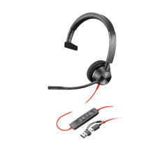 Auriculares monoaurales Poly Blackwire 3310 con certificación Microsoft Teams USB-C + Adaptador USB-C/A