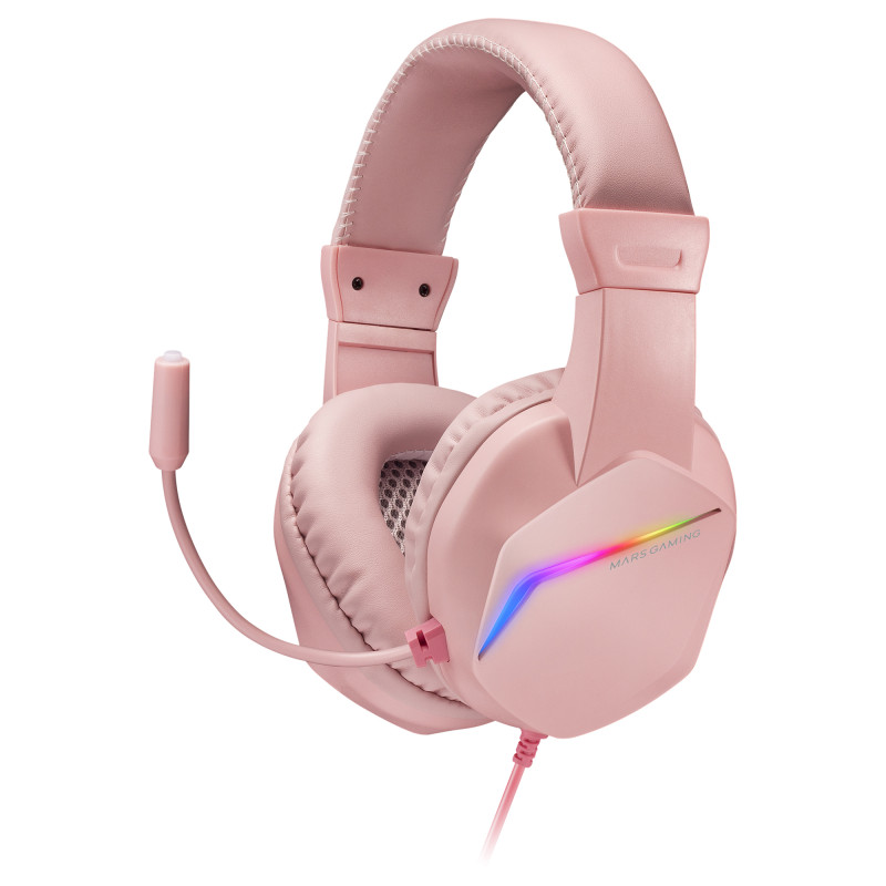 MH122 Rosa, Cascos Gaming FRGB Over Ear con Micrófono, Sonido HiFi, Cancelación de Sonido, Ultraligeros, PS4 PS5 Xbox Switch Tablet Windows Mac