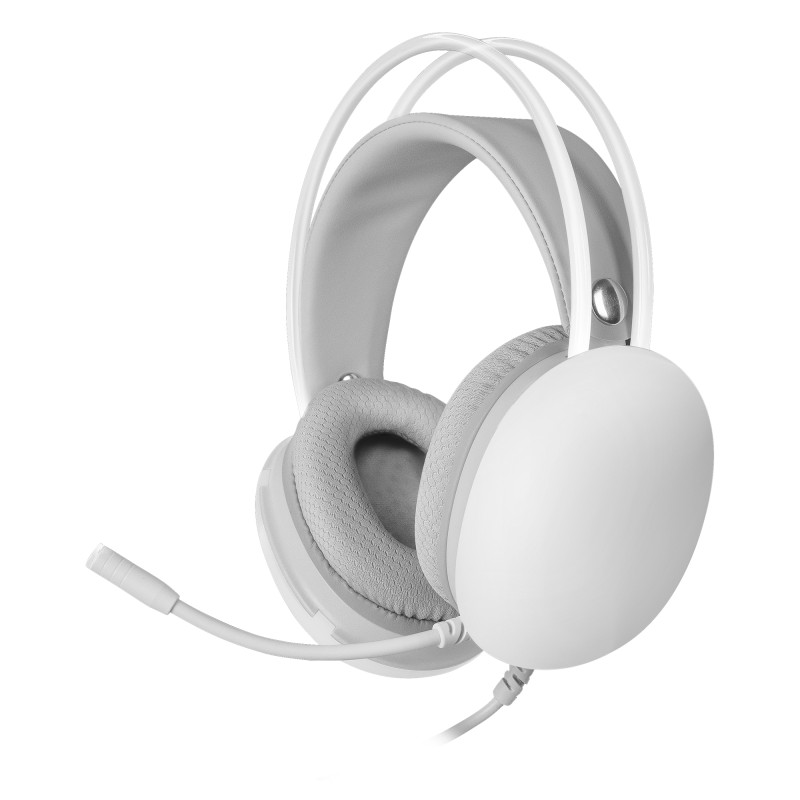 MH-GLOW Blanco, Auriculares 360° Full Chroma RGB Flow, Micrófono Cancelación de Ruido, Diseño Ultra-ligero, Almohadillas Mempory-Foam, Compatibilidad Universal