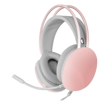 MH-GLOW Rosa, Auriculares 360° Full Chroma RGB Flow, Micrófono Cancelación de Ruido, Diseño Ultra-ligero, Almohadillas Mempory-Foam, Compatibilidad Universal