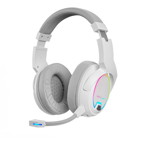 MHW-100 Blanco, Auriculares Inalámbricos ARGB Flow, Micrófono ENC Extraíble,Cancelación de Ruido Activa ENC + Pasiva, Compatibilidad Universal